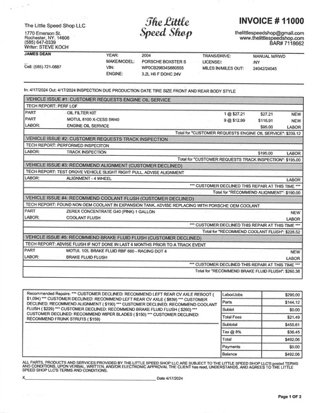 File:2024-Little Speed Shop Oil, alignment, coolant flush, brake flush, driver axle, axle boots, hoot struts.searchable.pdf
